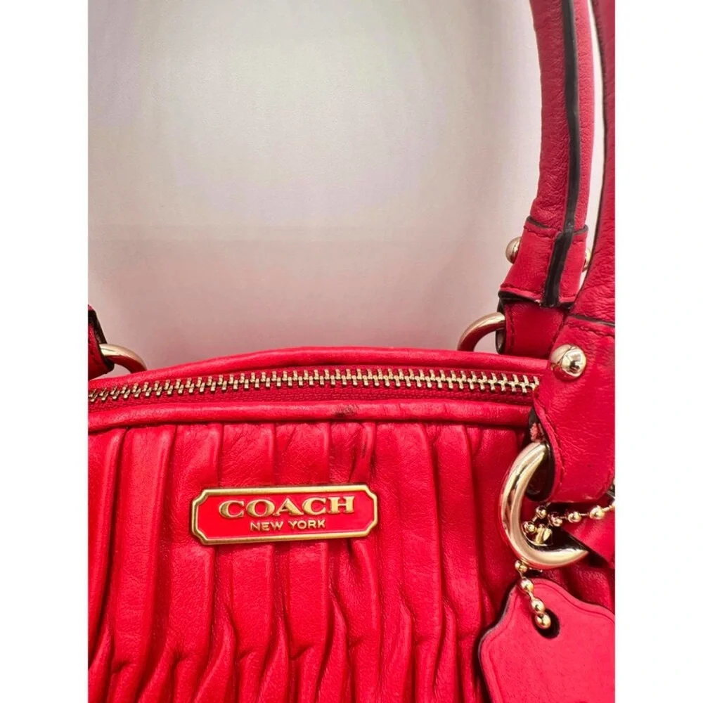 Coach Madison Sophia Gathered Red Leather Satchel with Crossbody Strap